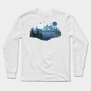 The river and the mountains by the moonlight Long Sleeve T-Shirt